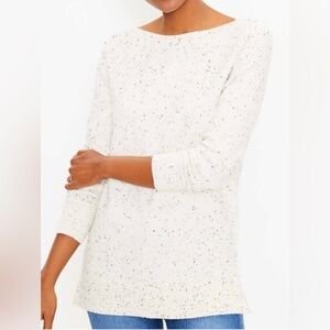 SALE: 3/$25- GUC - LOFT - ivory w/ black - tunic boatneck sweater- Large